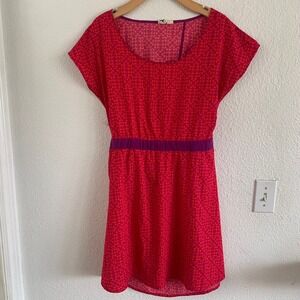 Roxy Womens Geometric Print Open Back Mini Dress Pink Orange Red Size Large